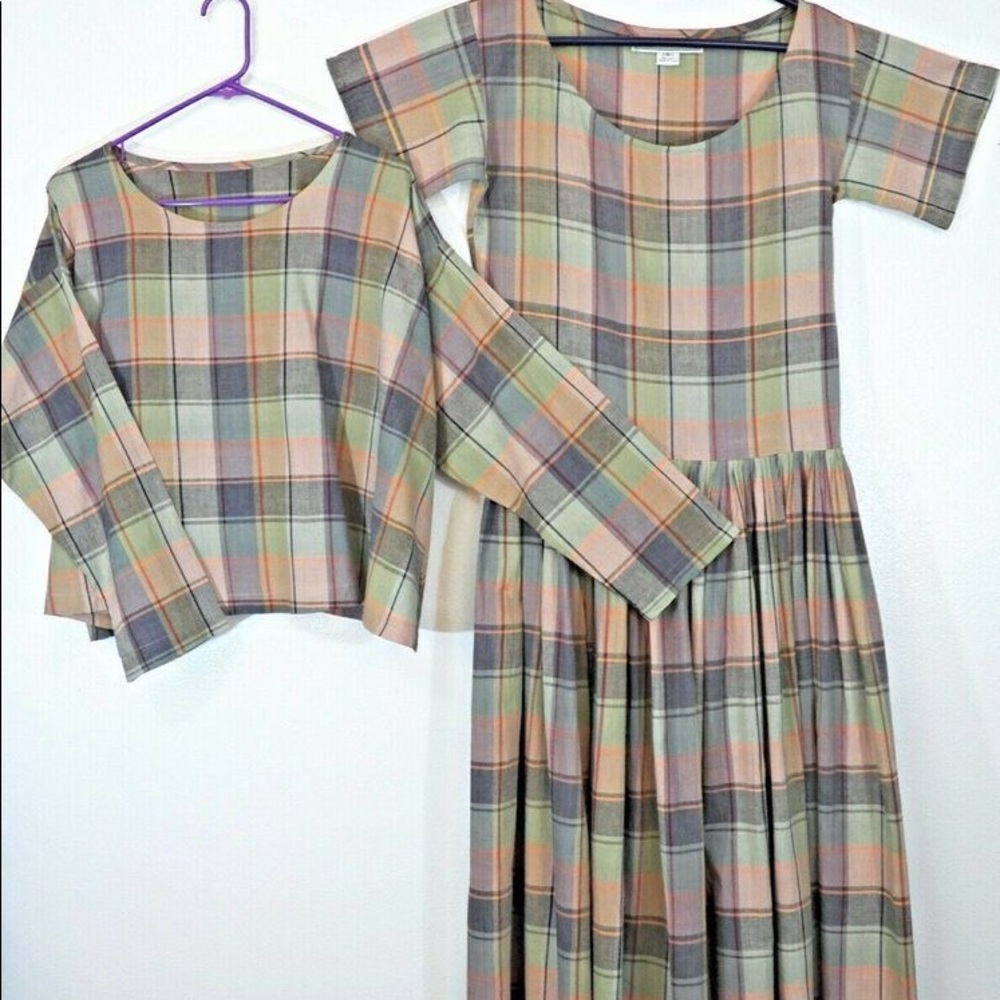Vintage 80s Norma Kamali Rare 2 Piece Indian Cotton Madras Plaid Dress &… - Picture 6 of 16
